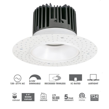 JESCO LIGHTING LED 4'' LED Eng/Trimless Flange 15W 5CCT 90CRI 0-10V White Downlight Fixture RLF-4515-RTL-UNI-SW5-WH